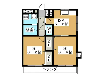 ウッドパレス駒岡(2DK/3階)の間取り写真