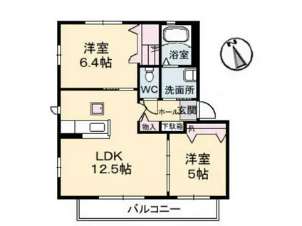 シャーメゾントゥモロー B棟(2LDK/1階)の間取り写真