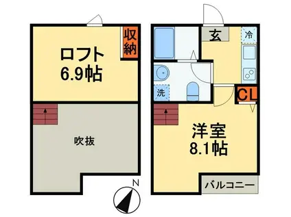 京成千原線 千葉寺駅 徒歩6分 2階建 築8年(1K/2階)の間取り写真