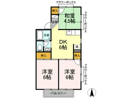 サニーハイツI(3DK/2階)の間取り写真