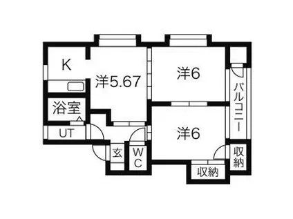 タウンハウスヨシダF3棟(3K/1階)の間取り写真