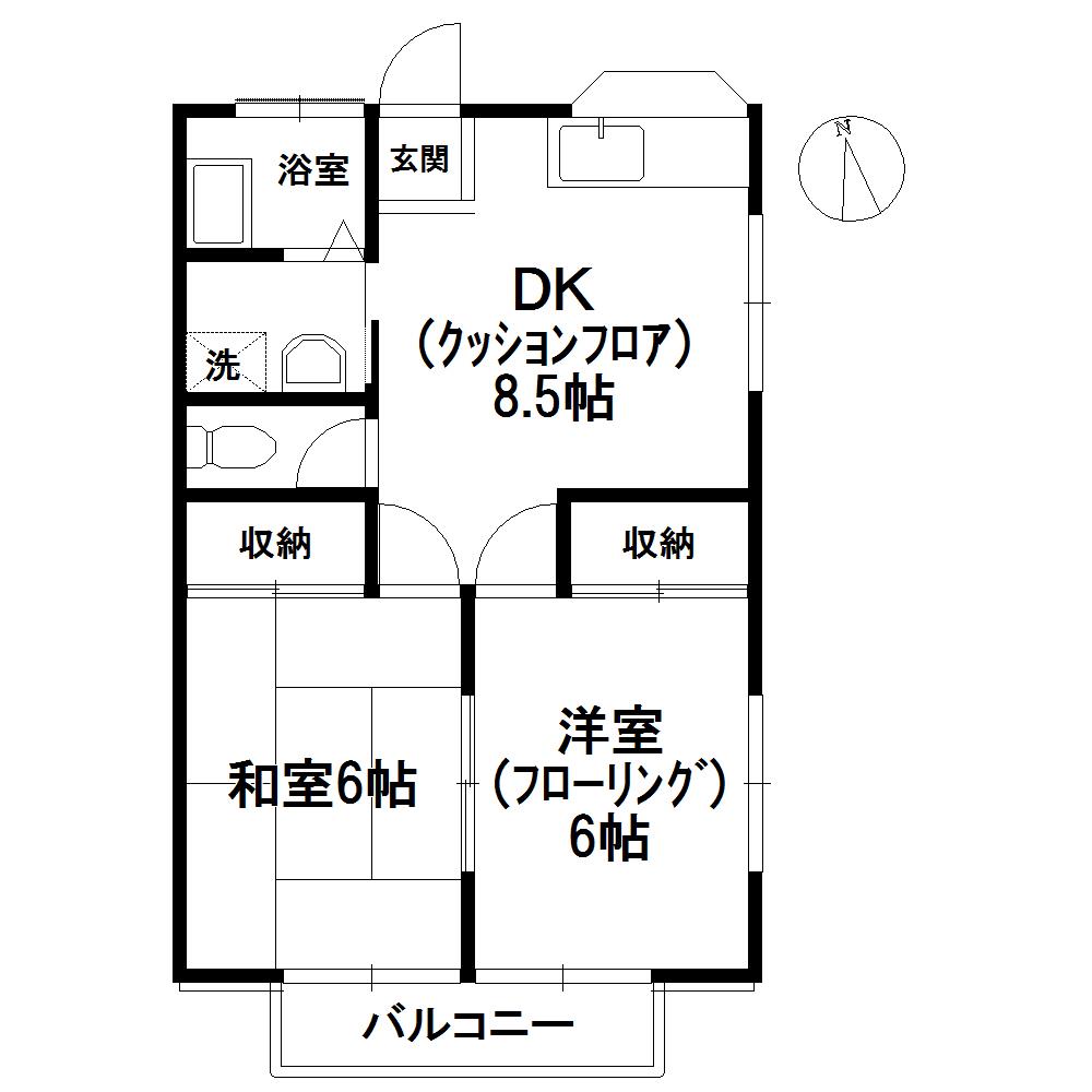 清則ハイツ1号棟(2DK/2階)の間取り写真