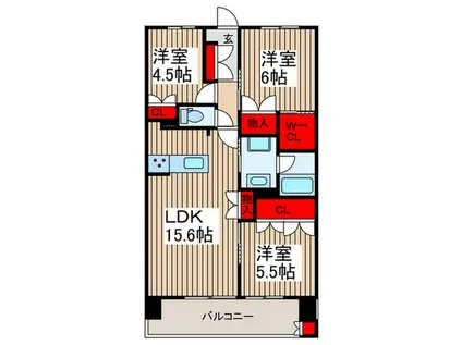 レ・ジェイド本川越コエドテラス(3LDK/12階)の間取り写真