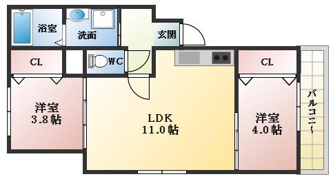 EST高見ノ里(2LDK/2階)の間取り写真