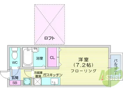 サンシャレイ幸町(ワンルーム/2階)の間取り写真