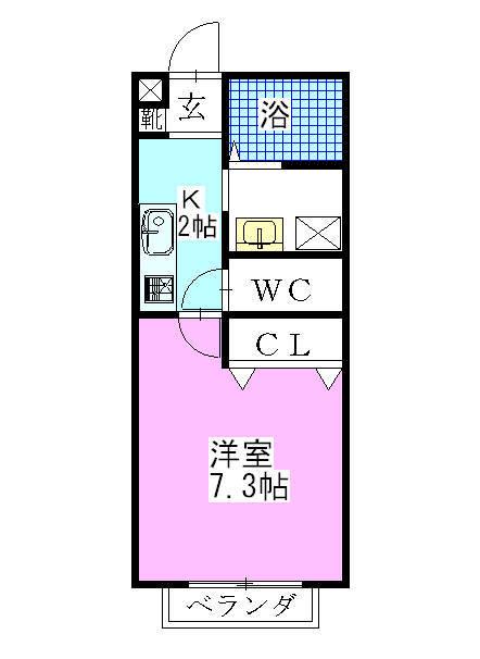ハイツみらい(1K/2階)の間取り写真