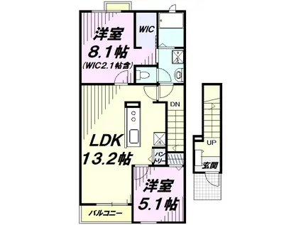 ソレイユII(2LDK/2階)の間取り写真