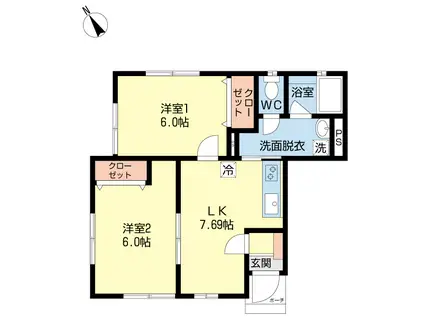 東北新幹線 北上駅 徒歩22分 2階建 築9年(2LK/1階)の間取り写真