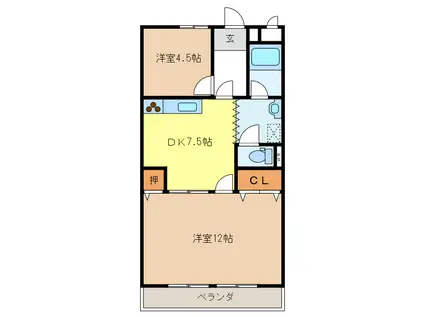 マンションメルヘン(2DK/1階)の間取り写真