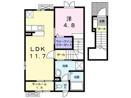 ニューシティ下堀I(1LDK/2階)の間取り写真