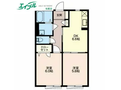 コンフォール シャンブル B棟(2DK/1階)の間取り写真