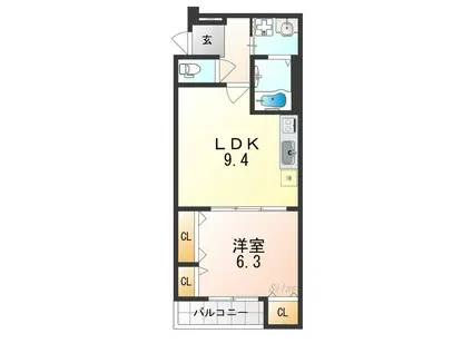 フジパレス北野田V番館(1LDK/1階)の間取り写真
