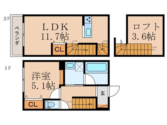 R-MF(1LDK/1階)の間取り写真