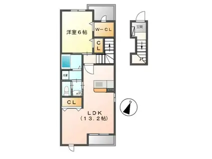 クラージュC棟(1LDK/2階)の間取り写真