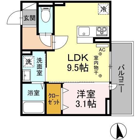 ココール(1LDK/3階)の間取り写真