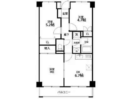 PLENDY堀崎公園(3DK/2階)の間取り写真