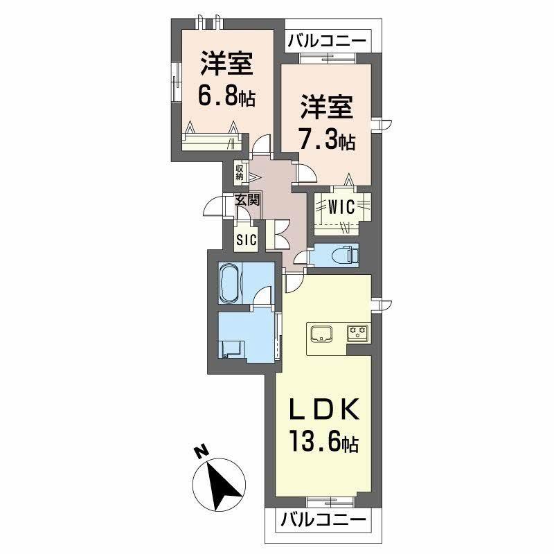 KALMARK海老塚(2LDK/4階)の間取り写真