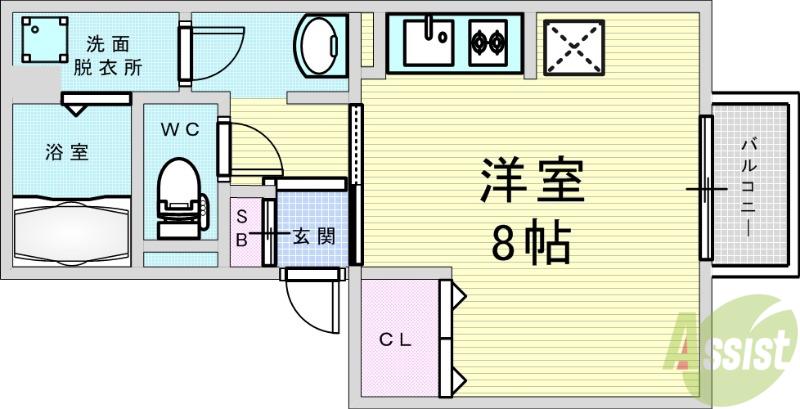 テラー・ウエスト新芦屋(ワンルーム/2階)の間取り写真