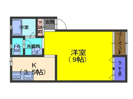 フォーU(1K/1階)の間取り写真
