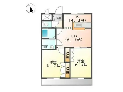 CHEZ-MOI神畑(2LDK/1階)の間取り写真
