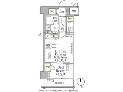 ザ・パークハビオ神楽坂レジデンスサウス(1LDK/8階)の間取り写真