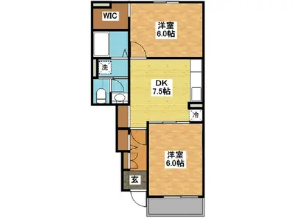 ティアガーネット・B(2DK/1階)の間取り写真