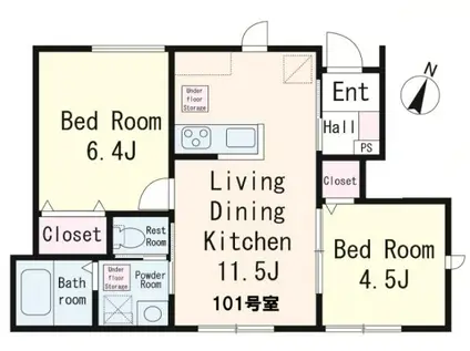 アヴニール大宮(2LDK/1階)の間取り写真