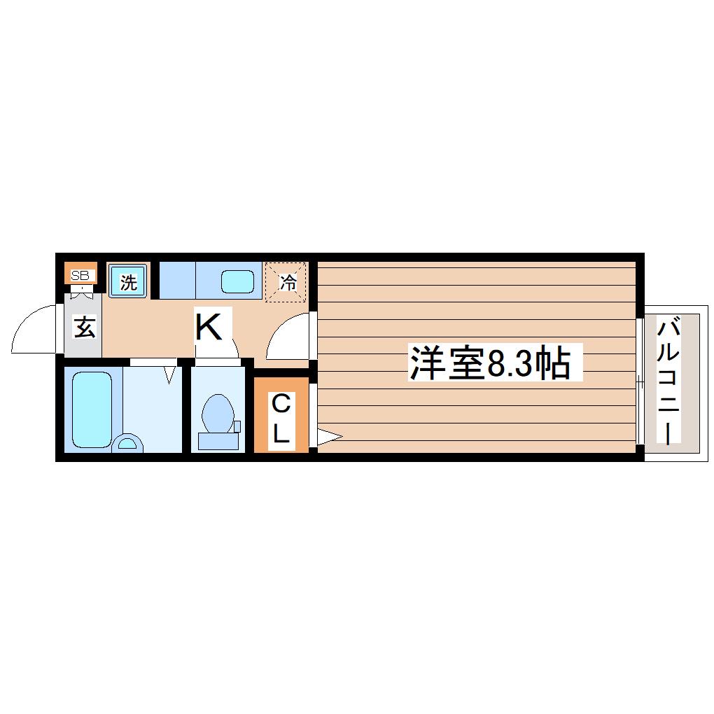 ハピネスT・S(1K/2階)の間取り写真