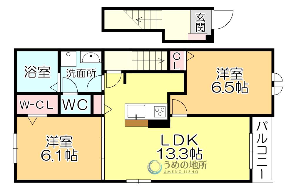 ロータス田主丸 3(2LDK/2階)の間取り写真