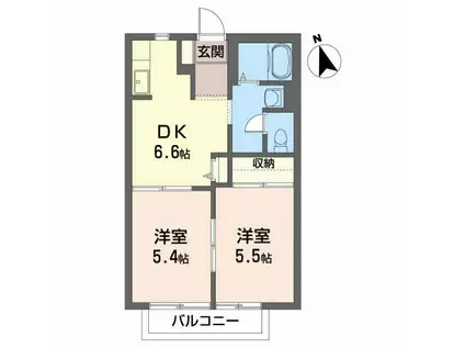鳳鳴の杜 弐番館(2DK/2階)の間取り写真