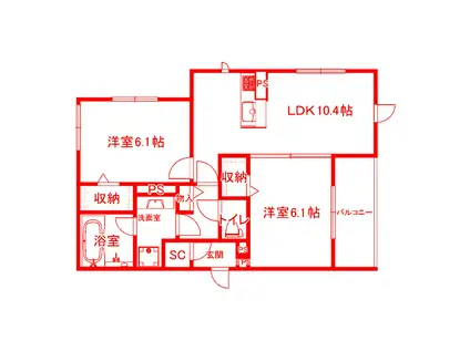 メゾンクレール(2LDK/2階)の間取り写真