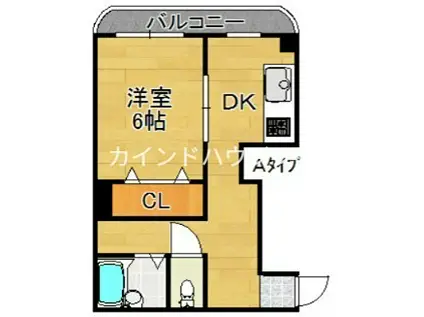 ハイツ恒栄(1DK/4階)の間取り写真