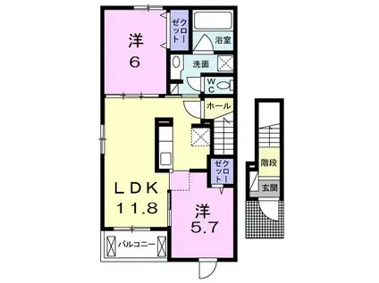 メディカル中小路南I(2LDK/2階)の間取り写真