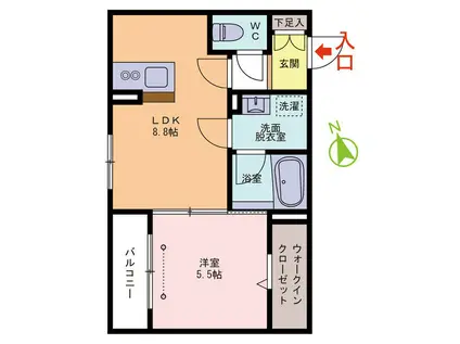 福井鉄道福武線 神明駅 徒歩4分 2階建 築5年(1LDK/2階)の間取り写真