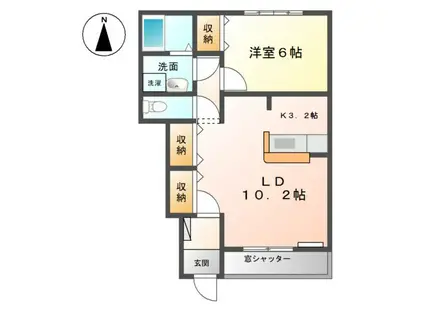 カインド・リバレイン(1LDK/1階)の間取り写真