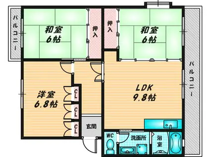 シュロス若江 (3LDK/1階)の間取り写真