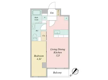 ジェイエムエフレジデンス新横浜(1LDK/4階)の間取り写真