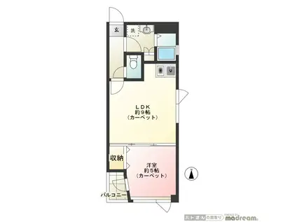 カーサ山崎(1LDK/4階)の間取り写真