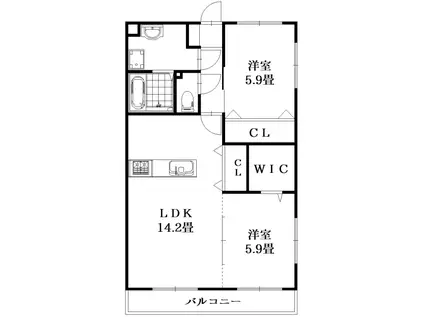 ガーデンヒルズ城南VIII(2LDK/2階)の間取り写真