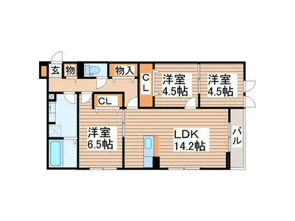 クレストコート八乙女 A(3LDK/2階)の間取り写真