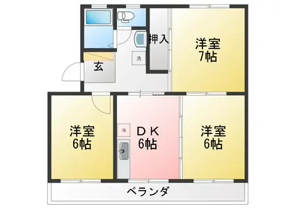 ファミーユ山田(3DK/2階)の間取り写真