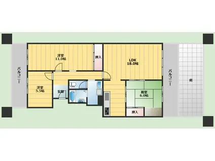 緑地グランドマンション(3LDK/2階)の間取り写真