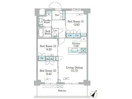 NIIYA平和台(3LDK/2階)の間取り写真