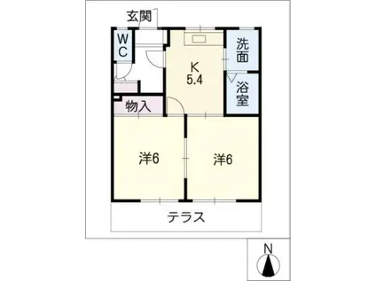 プレミールきたやま(2K/1階)の間取り写真