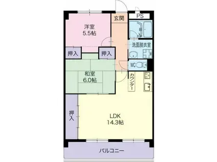 フェリース アイチ(2LDK/3階)の間取り写真