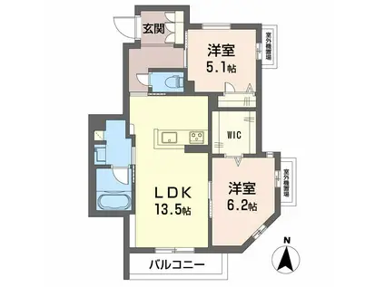 シャーメゾン エムエイチ 曽根東(2LDK/2階)の間取り写真
