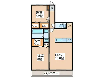 ボルドーV番館(2LDK/3階)の間取り写真