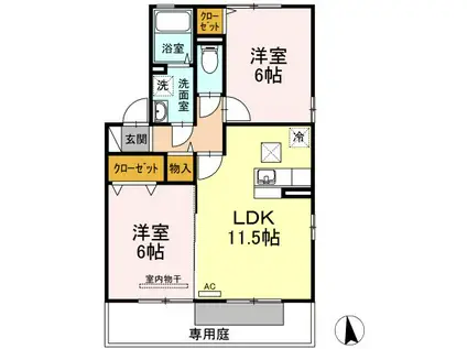 リジェールB棟(2LDK/1階)の間取り写真