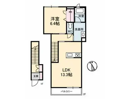 リズ老松 A(1LDK/2階)の間取り写真