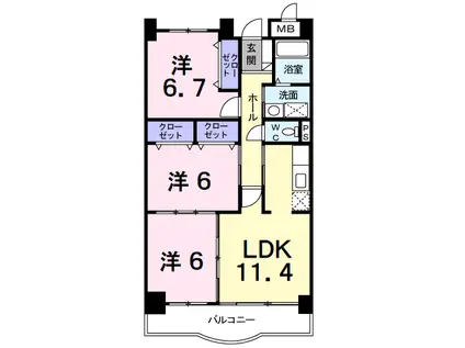エクセレント甲府(3LDK/5階)の間取り写真